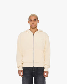 V-LOGO KNIT ZIP HOODIE BEIGE