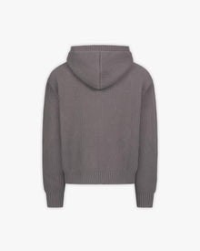 V-LOGO KNIT ZIP HOODIE ASH GREY