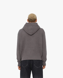 V-LOGO KNIT ZIP HOODIE ASH GREY