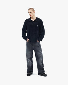 FAUX MINK POLO SWEATER BLACK