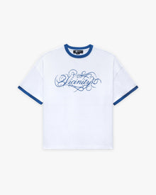 SIGNATURE TEE WHITE/BLUE