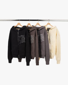 V-LOGO KNIT ZIP HOODIE MUD BROWN