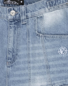 BLUE WASHED DENIM CARGO JORTS