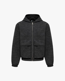 SCRIPT LOGO LEATHER JACKET TAR BLACK
