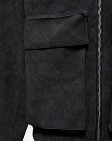 SCRIPT LOGO LEATHER JACKET TAR BLACK