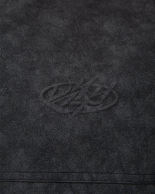 SCRIPT LOGO LEATHER JACKET TAR BLACK