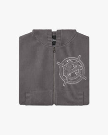 V-LOGO KNIT ZIP HOODIE ASH GREY