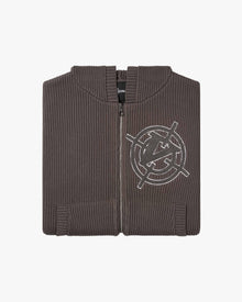 V-LOGO KNIT ZIP HOODIE MUD BROWN